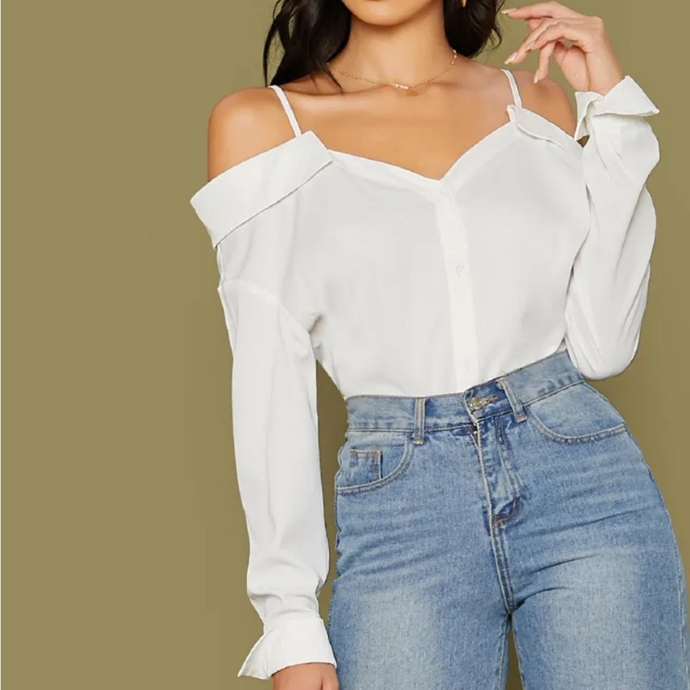 Cold Shoulder Button Down Blouse